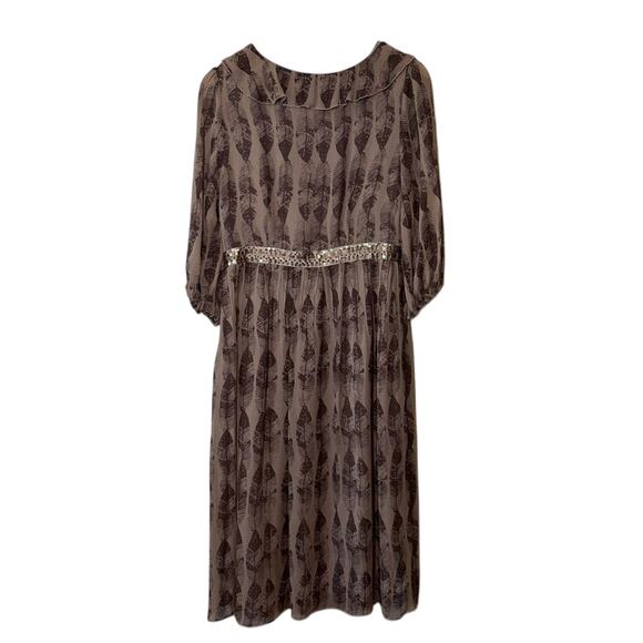 Sundance Dress 100% Silk Feather Boho Bohemian V-Neck Midi Brown Women’s Size 10 - Picture 2 of 6